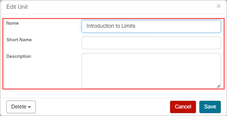 The Name, Short Name and Description text fields are highlighted in the Edit User dialog.